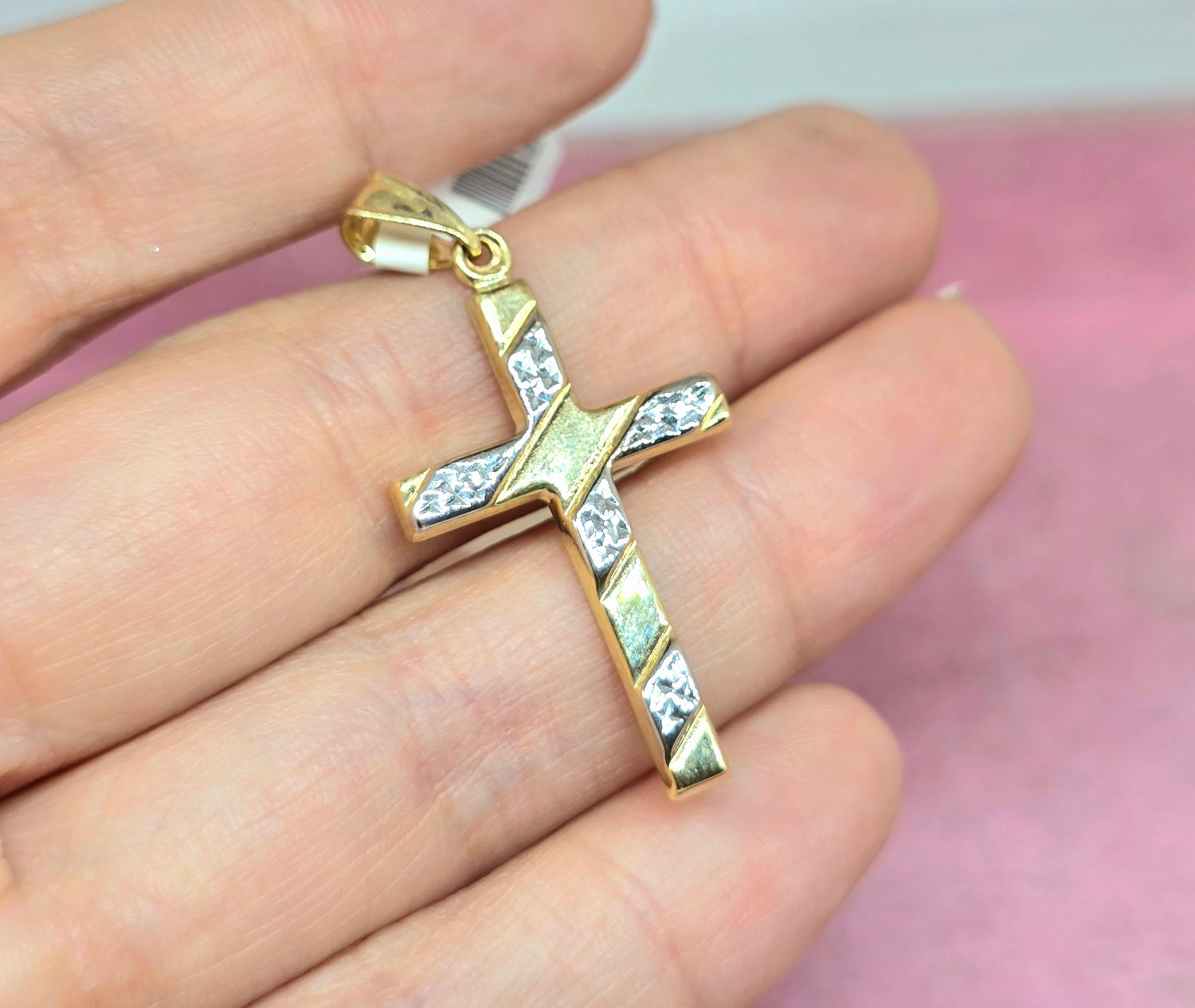 10k Dije de Cruz 2 tonos de oro