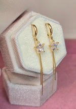 14K hoops largas con circon en forma de estrella