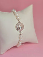 Pulsera Virgencita medalla con perla clasica 6.5-7mm