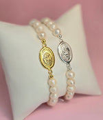 Pulsera Virgencita Ovalada con perla clasica 7mm