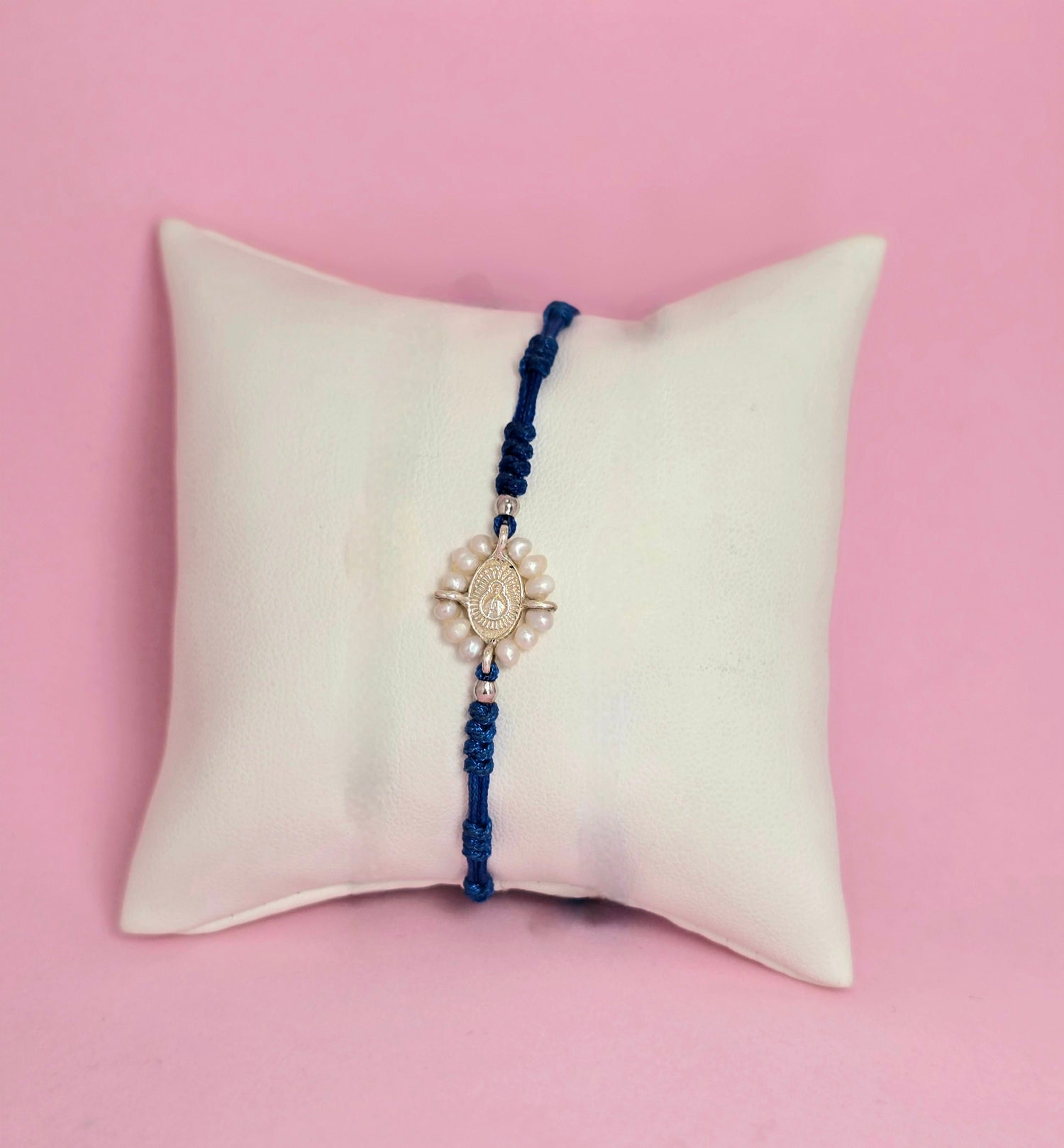 Pulsera Virgencita Halo de mini perlas Blue