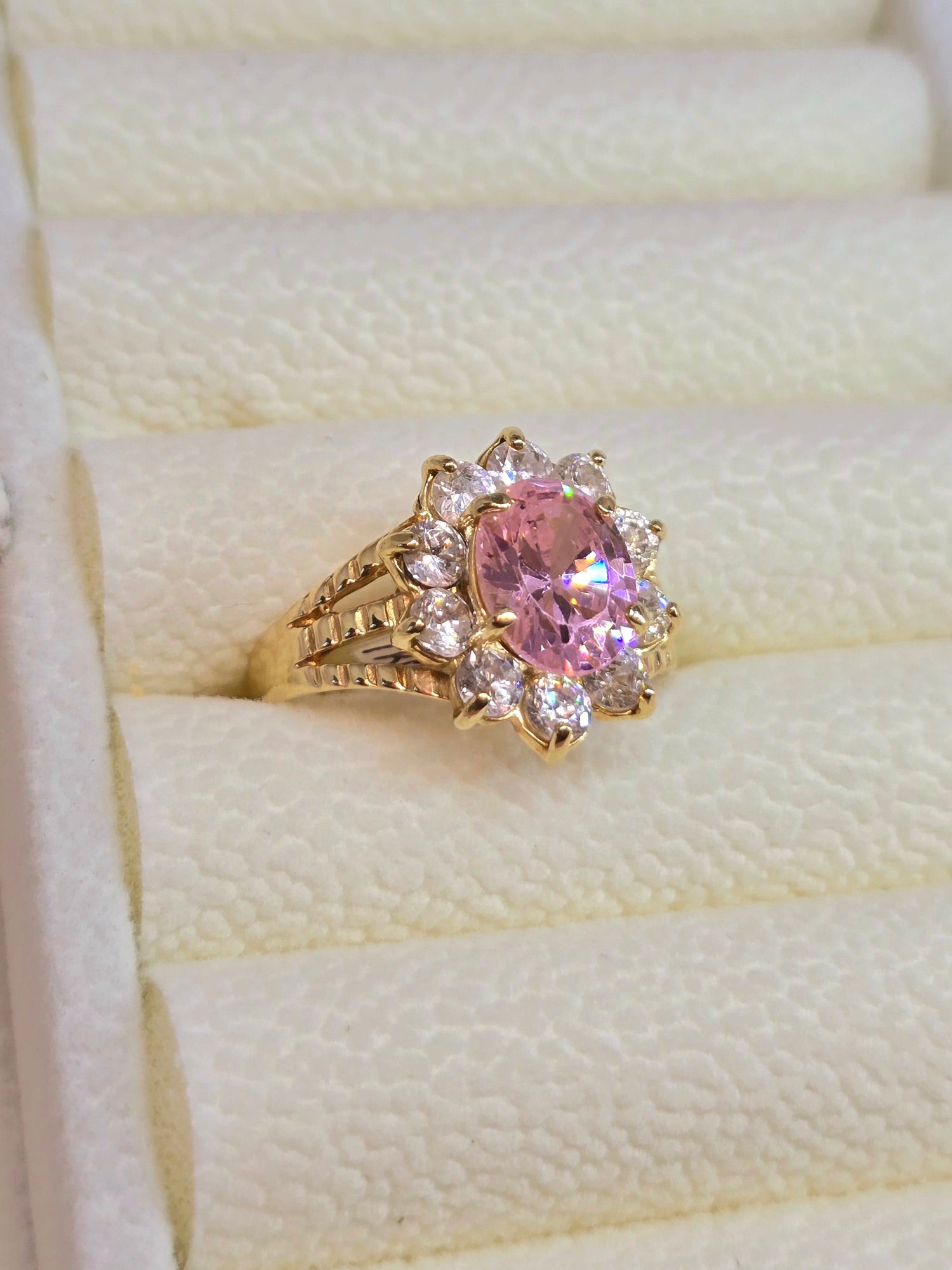 14k Anillo Paula de piedra rosada