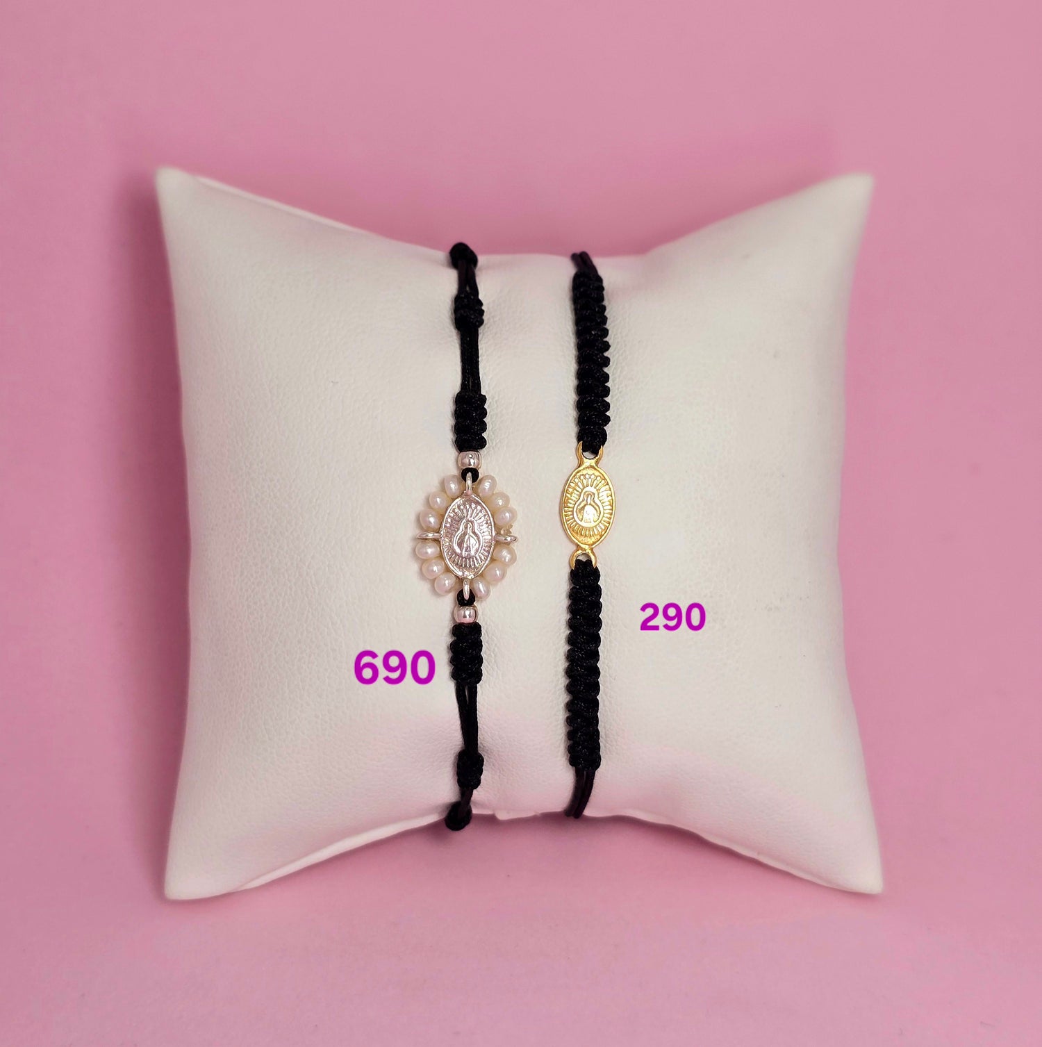 Pulsera Virgencita Halo de mini perlas Black